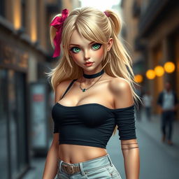 A glamorous and sexy blonde girl standing at 1