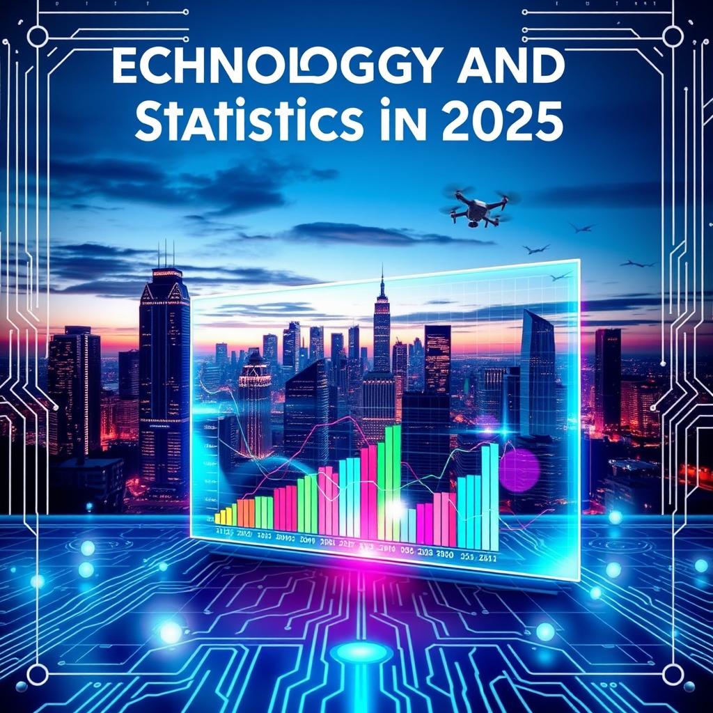 A visually striking eBook cover themed around "Technology and Statistics in 2025"