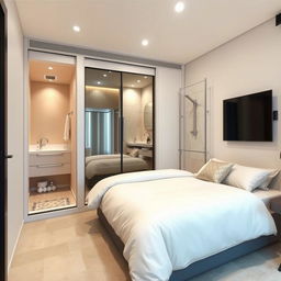 A stylish bedroom designed within a space of 3