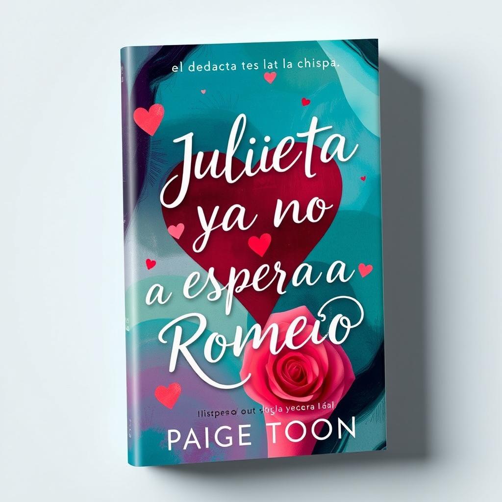 An alluring and vibrant book cover for a romantic/erotic novel titled 'JULIETA YA NO ESPERA A ROMEO', inspired by the colorful and whimsical style of Paige Toon’s books