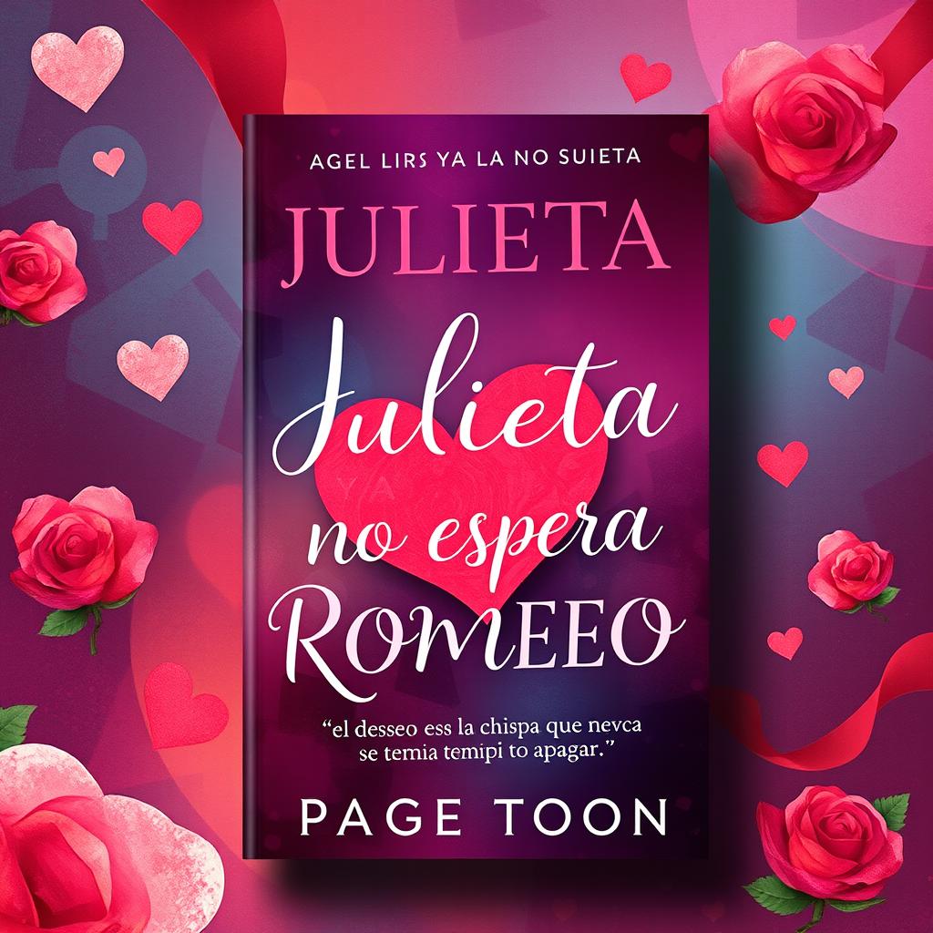 An alluring and vibrant book cover for a romantic/erotic novel titled 'JULIETA YA NO ESPERA A ROMEO', inspired by the colorful and whimsical style of Paige Toon’s books