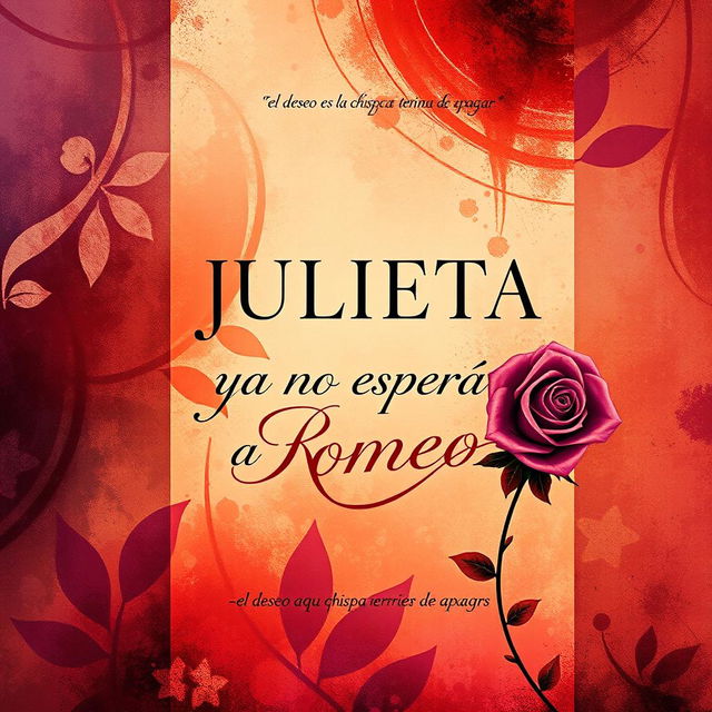 An eye-catching and vibrant book cover for a romantic/erotic novel titled 'JULIETA YA NO ESPERA A ROMEO', designed to appeal to a sophisticated audience aged 30-45