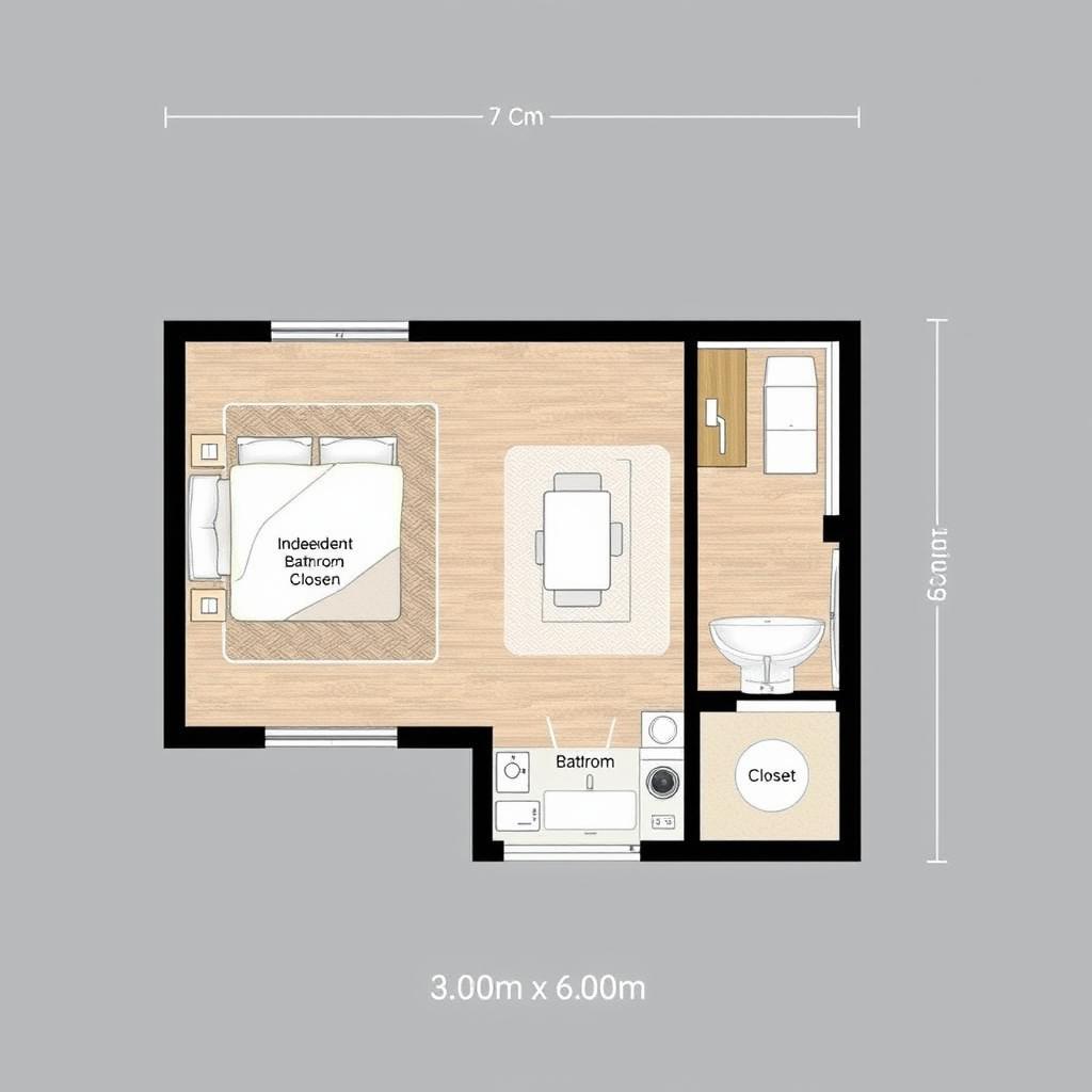 A detailed floor plan of a bedroom measuring 3