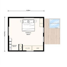 A detailed floor plan of a bedroom measuring 3