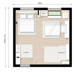 A detailed floor plan of a bedroom measuring 3