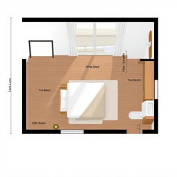 A detailed floor plan of a bedroom measuring 3