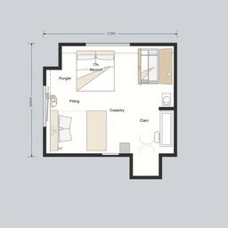 A detailed floor plan of a bedroom measuring 3