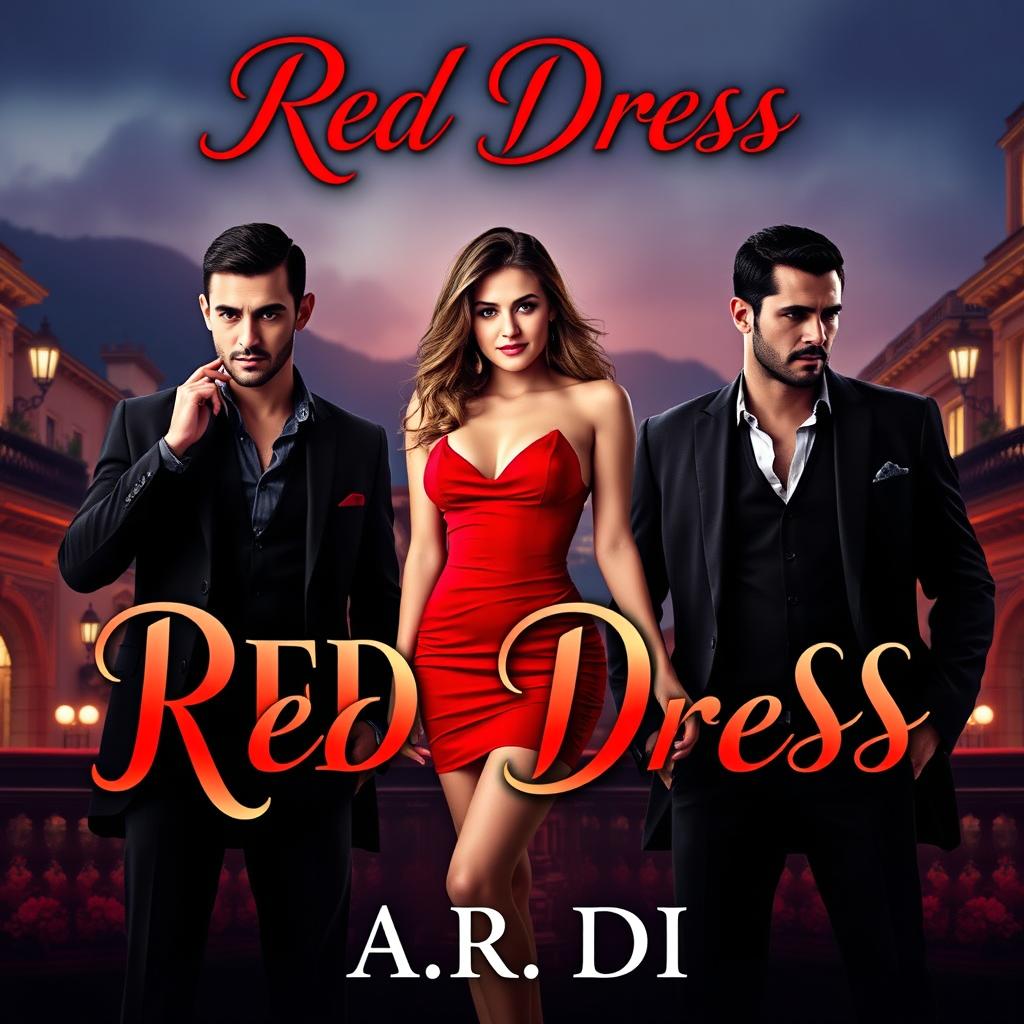 An enchanting book cover for a romantic mafia novel titled 'Red Dress' by A