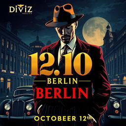 An eye-catching mafia-themed poster for the Dvizh Berlin event on October 12th