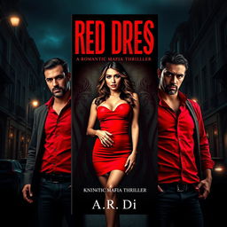 An eye-catching narrow-format book cover for a romantic mafia thriller titled 'Red Dress' by A