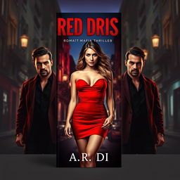 An eye-catching narrow-format book cover for a romantic mafia thriller titled 'Red Dress' by A