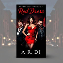 An eye-catching narrow-format book cover for a romantic mafia thriller titled 'Red Dress' by A