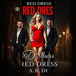 A captivating narrow-format book cover for a romantic mafia thriller titled 'Red Dress' by A