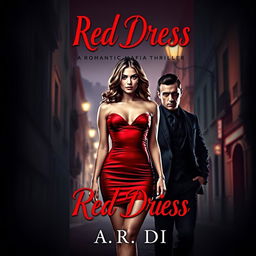 A captivating narrow-format book cover for a romantic mafia thriller titled 'Red Dress' by A