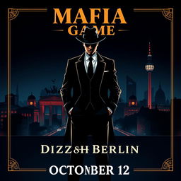 A striking poster for the Mafia game hosted by Dvizh Berlin on October 12