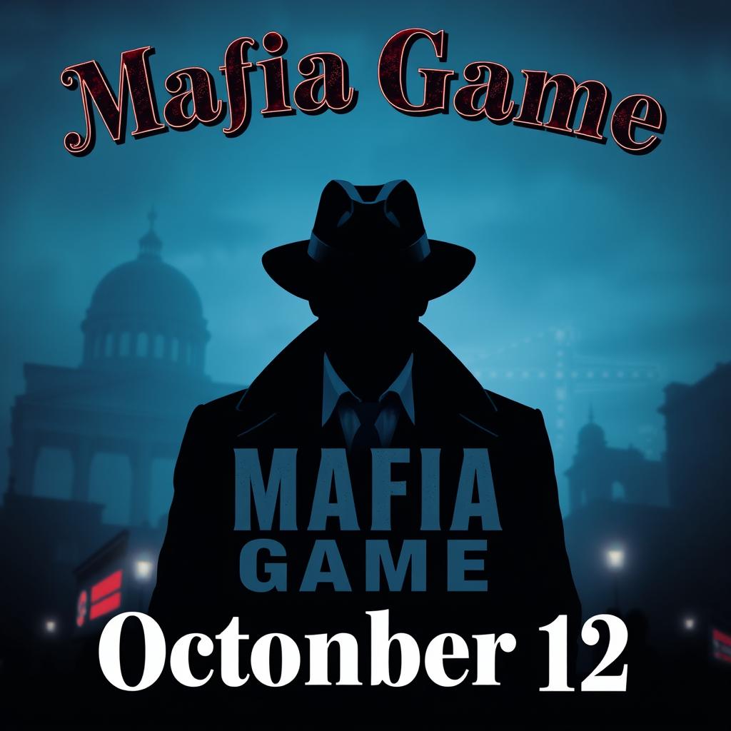 A stylish and captivating poster for the Mafia game hosted by 'Dvizh Berlin' on October 12