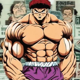 Generate a detailed profile picture of Baki Hanma, the main character from the anime 'Baki the Grappler'. His fearless eyes and muscular physique should be evident.