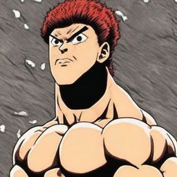 Generate a detailed profile picture of Baki Hanma, the main character from the anime 'Baki the Grappler'. His fearless eyes and muscular physique should be evident.