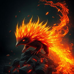 A breathtaking portrayal of an 'elemental flame echidna,' depicted as a mystical creature infused with the essence of fire