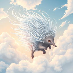 An enchanting illustration of an 'elemental air echidna,' portrayed as a graceful and ethereal creature embodying the essence of the wind