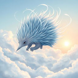 An enchanting illustration of an 'elemental air echidna,' portrayed as a graceful and ethereal creature embodying the essence of the wind