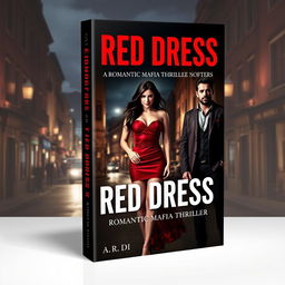 A striking narrow-format book cover for a romantic mafia thriller titled 'Red Dress' by A