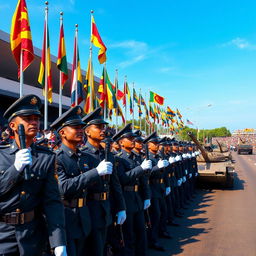 A grand military parade showcasing the Sri Lankan Army in full display of modern weaponry