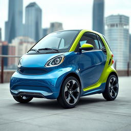 A sleek and innovative smart car design, showcasing its compact and futuristic features