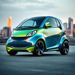 A sleek and innovative smart car design, showcasing its compact and futuristic features