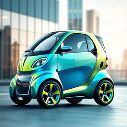 A sleek and innovative smart car design, showcasing its compact and futuristic features