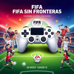 An engaging promotional poster for a charity FIFA tournament titled 'FIFA Sin Fronteras'