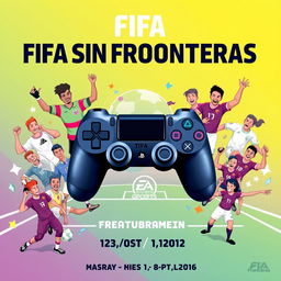 An engaging promotional poster for a charity FIFA tournament titled 'FIFA Sin Fronteras'