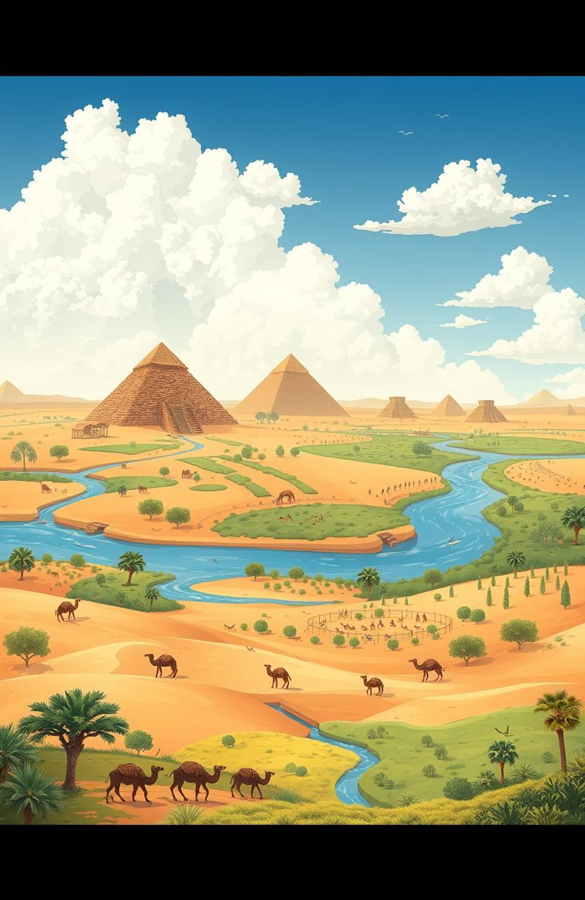 A detailed and informative illustration showcasing the natural resources of Egypt