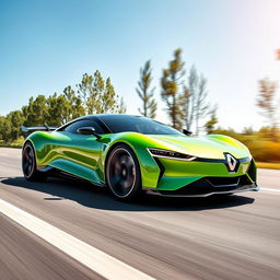 A sleek and modern electric sports car from Renault, showcasing a futuristic design with smooth curves, bold lines, and an aerodynamic shape