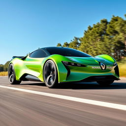 A sleek and modern electric sports car from Renault, showcasing a futuristic design with smooth curves, bold lines, and an aerodynamic shape