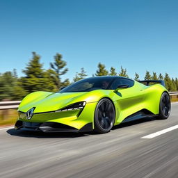 A sleek and modern electric sports car from Renault, showcasing a futuristic design with smooth curves, bold lines, and an aerodynamic shape