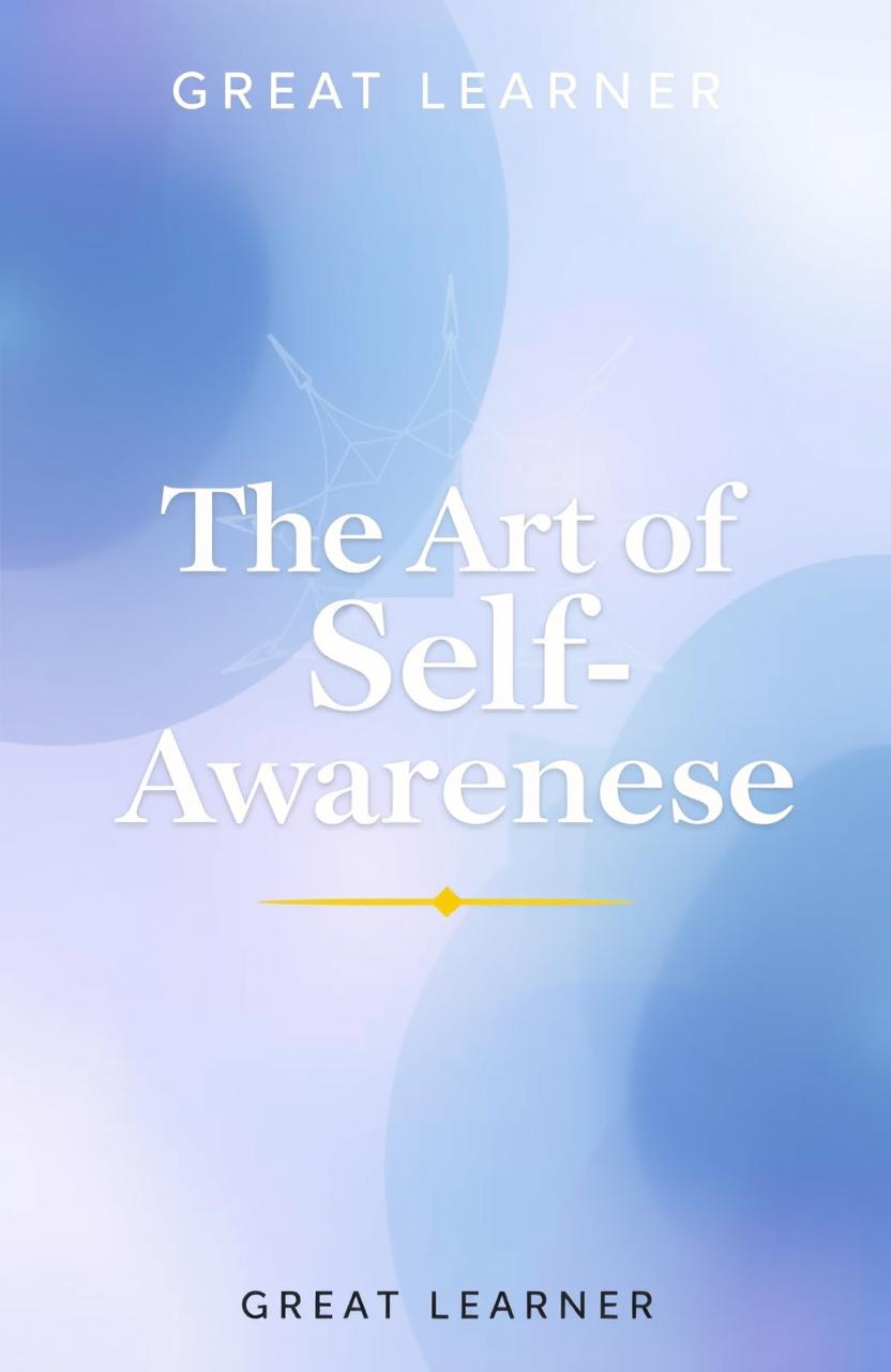 A captivating book cover for 'The Art of Self-Awareness' by Great Learner, featuring an abstract design symbolizing introspection and mindfulness