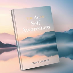 A sophisticated book cover for 'The Art of Self-Awareness' by Great Learner, showcasing a serene landscape that represents inner peace and reflection