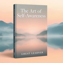 A sophisticated book cover for 'The Art of Self-Awareness' by Great Learner, showcasing a serene landscape that represents inner peace and reflection