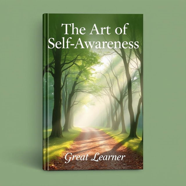 A beautifully designed book cover for 'The Art of Self-Awareness' by Great Learner, featuring a peaceful nature scene that conveys a sense of reflection and tranquility