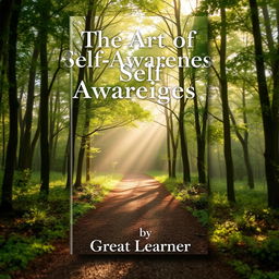 A beautifully designed book cover for 'The Art of Self-Awareness' by Great Learner, featuring a peaceful nature scene that conveys a sense of reflection and tranquility