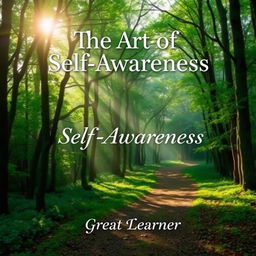 A beautifully designed book cover for 'The Art of Self-Awareness' by Great Learner, featuring a peaceful nature scene that conveys a sense of reflection and tranquility