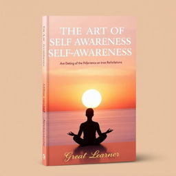 An elegant book cover for 'The Art of Self-Awareness' by Great Learner, emphasizing the theme of reflection and personal growth