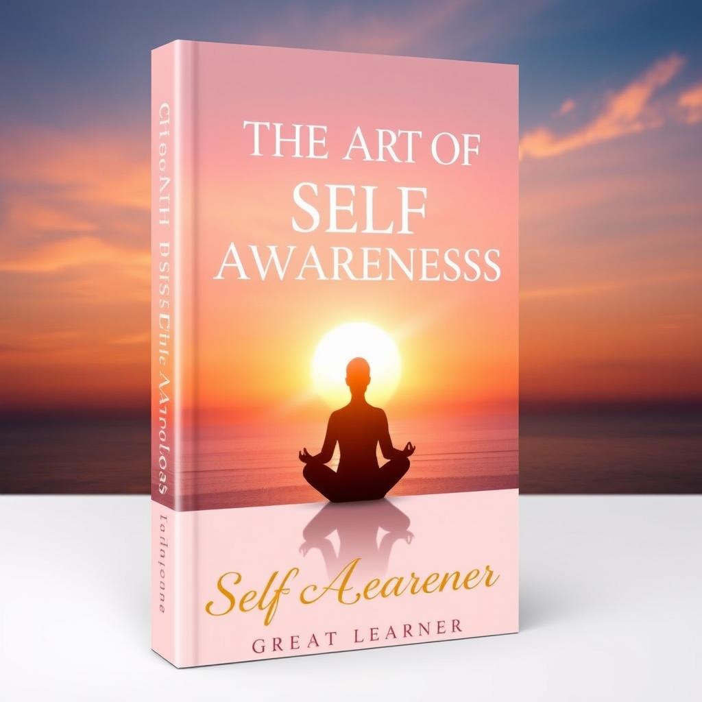 An elegant book cover for 'The Art of Self-Awareness' by Great Learner, emphasizing the theme of reflection and personal growth