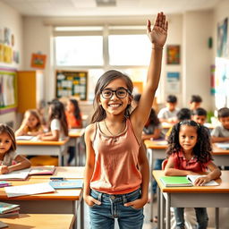 A lively school scene depicting a group of diverse children enjoying their day in a bright, colorful classroom