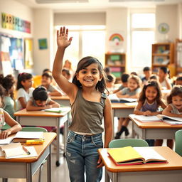 A lively school scene depicting a group of diverse children enjoying their day in a bright, colorful classroom