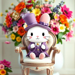 Cinnamoroll, the adorable Sanrio character, dressed in a stylish Victorian era purple suit complete with a matching top hat