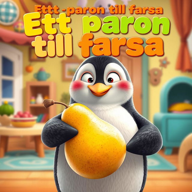 A playful movie poster inspired by 'Ett päron till farsa', featuring a whimsical penguin as the central character