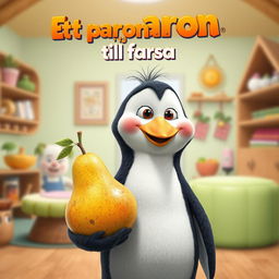 A playful movie poster inspired by 'Ett päron till farsa', featuring a whimsical penguin as the central character