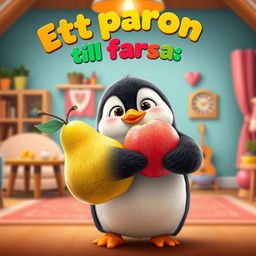 A playful movie poster inspired by 'Ett päron till farsa', featuring a whimsical penguin as the central character